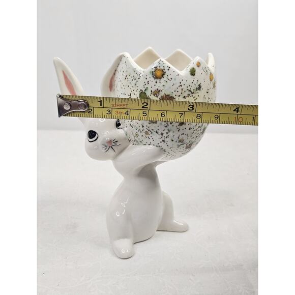 Vintage Mid Century Hand Painted Porcelain Bunny Holding Egg Easter Spring Art - Picture 10 of 10